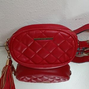 Aldo Red Quilted Crossbody Bag with Tassel
